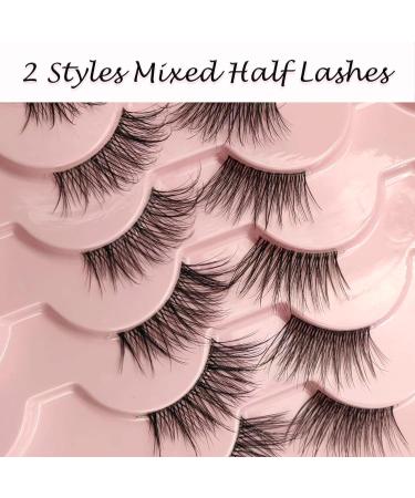 Heracks Half Lashes 14 Pairs - Natural Wispy Cat-Eye Faux Mink False Eyelashes with Clear Band - Reusable DIY Cluster Lashes - 2 Styles Mixed for Soft and Fluffy Look - 3/4 Corner Lashes - By Heracks - Buy Online on SooperMarket.com