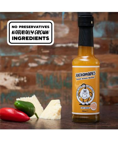 Jackanapes Scotch Bonnet Hot Sauce 150ml - Sweet Tropical Vegan Chilli Sauce with Mango, Pineapple, Lime & Cane Sugar - Made in the UK - Buy Online on SooperMarket.com
