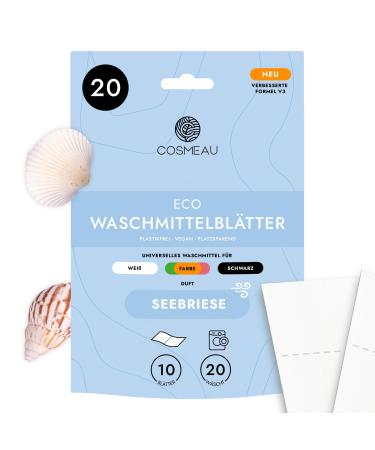 Cosmeau detergent leaves sea giant - up to 20 washes (10 leaves) - sustainable detergent for white color and black - plastic -free degradable & perfect travel detergent