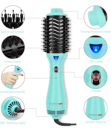 Parwin Pro Beauty One-Step 4-in-1 Hair Dryer Brush - 1000W Hot Air Brush for Styling, Volumizing, Straightening - Green 4 - Buy Online on SooperMarket.com