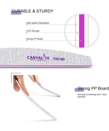 Canvalite 100 Professional Nail Files - Double-Sided Grit 100/180 Acrylic Gel for Manicure & Pet Care - 100PCs Lune - Buy Online on SooperMarket.com