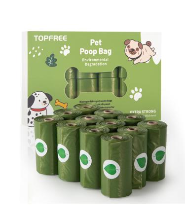 Topfree Poo Bags for Dog Waste 12 Rolls 180 Dog Poop Bags Super Strong 100% Leak Proof Biodegradable Dog Poo Bags (Green)