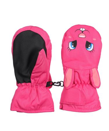 FAYHIJUN Waterproof Kids Mittens Toddler Winter Cold Weather Thermal Fleece Lined Warm PU Palm Gloves Snow Ski Glove for Age 1-9 Boys Girls Baby Skiiing Snowboarding Cycling Running Walking Outdoor Rose rabbit S(Age1-3)