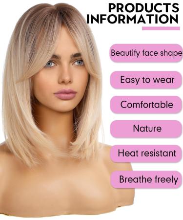 WOKESTAR Blonde & Dark Roots Bob Style Wig for Women - Heat Resistant Synthetic Hair - Buy Online on SooperMarket.com