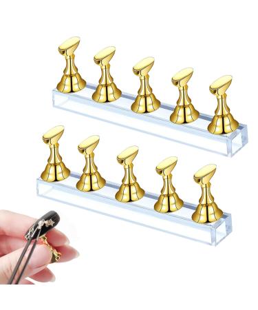 Magnetic Nail Tips Stand Nail Stand Display 2 Sets Acrylic Nail Display Stand False Nail Tips Holder Nail Stand Nail Tip Practice Holder Magnetic for Painting Nails False Nail Tip Manicure Tool golden