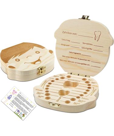 Little Moonshine Original tooth box milk teeth including stories of the tooth fairy - tooth box for milk teeth made of wood for girls and boys - milk tooth box wood - gift ideas for baptism and birthday