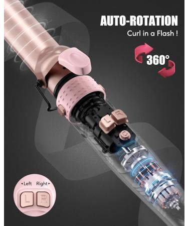 4-in-1 Interchangeable Automatic Rotating Curling Iron & Thermal Brush Set - Pink | Instant Heat 410 F for Effortless Curls - Buy Online on SooperMarket.com
