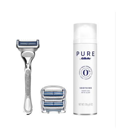 Gillette SkinGuard Men's Razor Handle, 3 Blade Refills + PURE Shave Gel