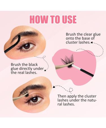 Cluster Lash Glue for Eyelash Extensions - 2 in 1 Waterproof Lash Bond | Strong Hold 72 Hour Wear (10ml Black + Clear - Buy Online on SooperMarket.com