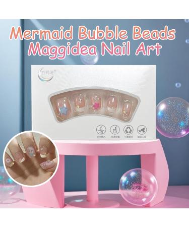 French Cute False Nails Extra Short Kids Stick on Nails with Mermaid Bubble Beads 24pcs Square Press On Nails with Glue Sweet Colour Design Funny Fake Nails for Women Girls (Sweet Heart) - Buy Online on SooperMarket.com