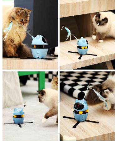 PETTOM Interactive Cat Toy 3-in-1 Automatic - 2023 Upgrade with Rotating Feather Tracks Ball - USB Rechargeable Kitten Toy for Indoor Cats - Blue - Buy Online on SooperMarket.com