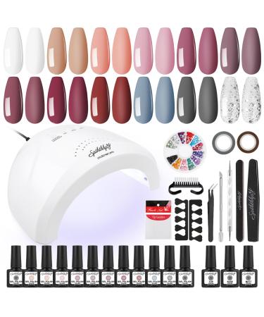 SPTHTHHPY 15 Gel Nail Polish Set with 48W Lamp Starter Kit - shellac nail kits for Beginners with Base and Top Coat - Manicure Salon Tools Nail Art DIY at Home Minimalist Beauty
