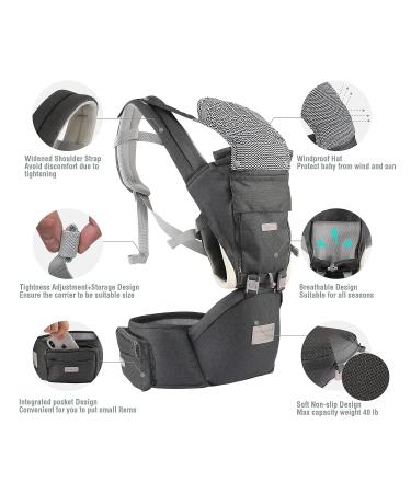 YIYUNBEBE Baby Carrier Newborns to Toddler 7-45 lbs All Seasons Foldable Baby Carriers Front and Back with Hip Seat Lumbar Support for Outdoor Hiking(Dark Grey) - Buy Online on SooperMarket.com