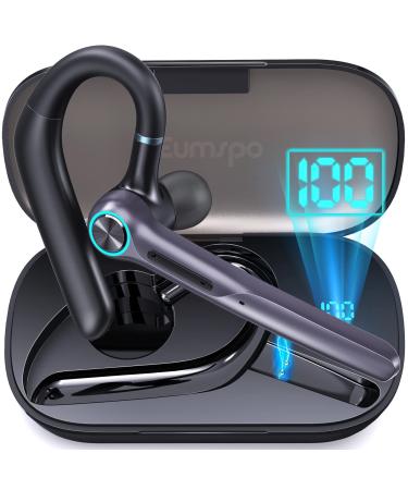 Eumspo Headset Wireless Earpiece 60Hrs Playback Built-in Dual Mic Noise Canceling Wireless Headset Earphone with 400mAh LED Charging Case for Business Office Trucker Black
