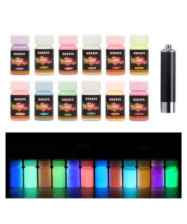 12 Colors Glow in The Dark Pigment Powder Epoxy Resin Pigment 20g/0.7oz Each Jar - Luminous Powder Safe Non-Toxic for Slime Nails Acrylic Paint Halloween Fine Art and DIY Crafts