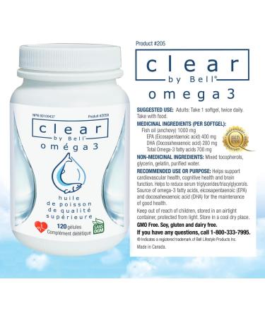 clear by Bell Omega 3 - Pure Premium Fish Oil for Men and Women - Cholesterol Free - Low Repeat and Smell - 120 Softgels 120 count (Pack of 1) - Buy Online on SooperMarket.com