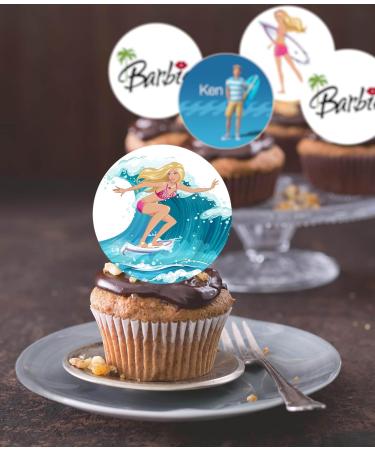 24 x Pre-Cut Barbie 9 Edible Stand up Wafer/Rice Paper Cupcake Cake Toppers Birthday Party Ken Malibu Surf Decorations - Buy Online on SooperMarket.com
