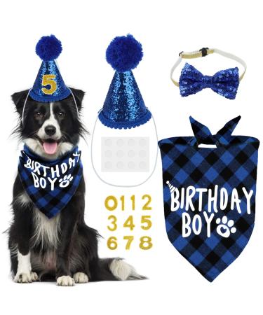Sunallwell Dog Birthday Bandana Triangle Cotton Boy Dog Scarf with Cute Doggie Birthday Party Hat Great Puppy Dog Birthday Outfit Gift and Party Decoration Set