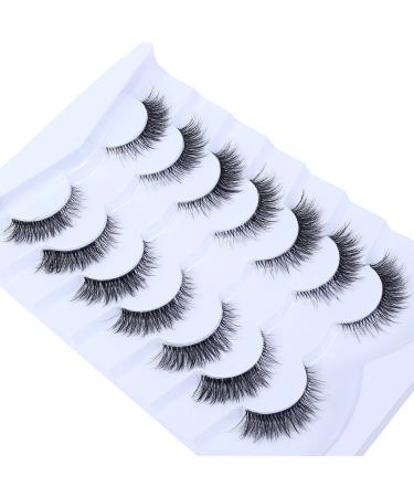 Wleec Beauty Short False Eyelashes set - 7 Pairs of 12mm Wispy Fluffy 3D Faux Mink Lashes for Natural Cat Eye Look | Clear Band | CC95 - Buy Online on SooperMarket.com