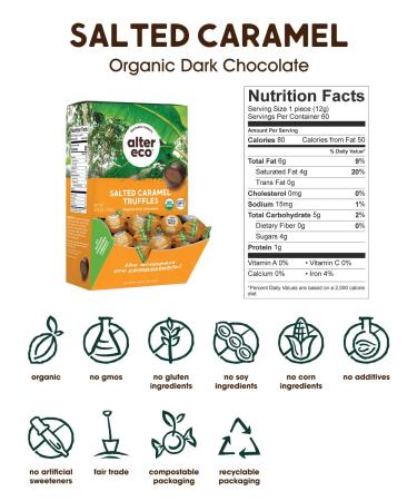 Alter Eco Organic Dark Chocolate Truffles - Salted Caramel, 60 Pieces, 0.42 oz Each - Buy Online on SooperMarket.com