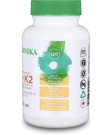 Organika Vitamin D3 + K2 (MK7)- 1000IU D3 and 120mcg K2 per capsule- High Potency Supports Healthy Immune Function and Bones + Teeth- 120sftgl - Buy Online on SooperMarket.com