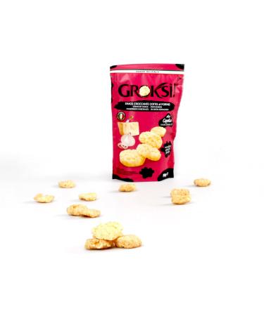 GROKSi! Cheese Onion 50g - Gluten-Free Crispy Cheese Snack from Italy | Hard Cheese Crackers & Protein Snack (3x50g) - Buy Online on SooperMarket.com