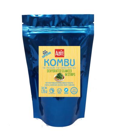 Kombu Seaweed Dehydrated in Strips Bag with 1.8oz/50g Grows at 27oz/750g Vegan. The Treasure That Comes from The Sea!.