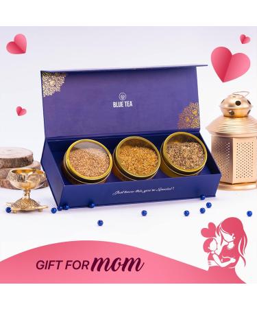 BLUE TEA - Assorted Tea Gift Set- 3 Ginger Tea Flavors | ELEGANT TEA GIFT - MOM GIFTS | Flower Based - Caffeine Free - Gluten Free | Mothers Day Gift For Mom From Daughter and Son | Gift for Her Herbal Tea Gift 2.64 Oz (Pack of 1) - Buy Online on SooperMarket.com