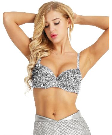 Kvysinly Women's Sparkle Belly Dance Costume Bra Top - Silver Medium - Buy Online on SooperMarket.com