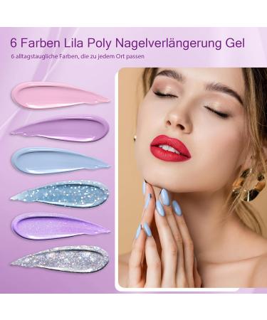 Poly Nail Gel Starter Set with 36W UV/LED Lamp | Phoenixy Blu Purple 6 Colors Base & Top Coat Perfect Gift! - Buy Online on SooperMarket.com