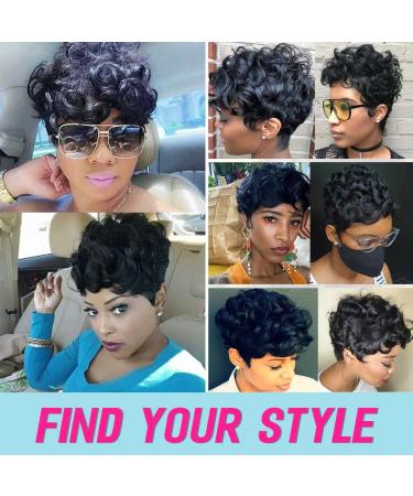 Flandi Short Pixie Curly Wigs for Black Women - Natural Black Synthetic Hair 1B# - Buy Online on SooperMarket.com
