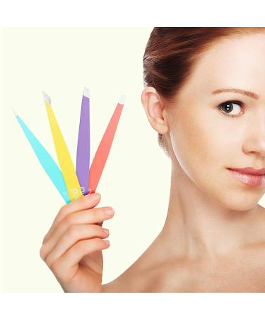 4-Piece Precision Eyebrow Tweezers Set - Slant & Pointed Tips for Hair Removal, Splinters & More - Buy Online on SooperMarket.com