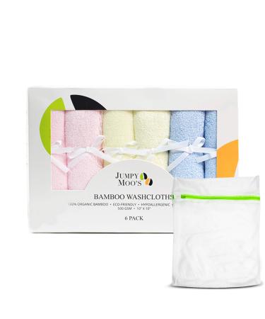 JM bamboo baby washcloth 6 pieces - washcloth children set 25x25cm - soft baby facial towels for sensitive skin - baby washcloth with a clothes bag (sorted colors) 6 pack multicolored