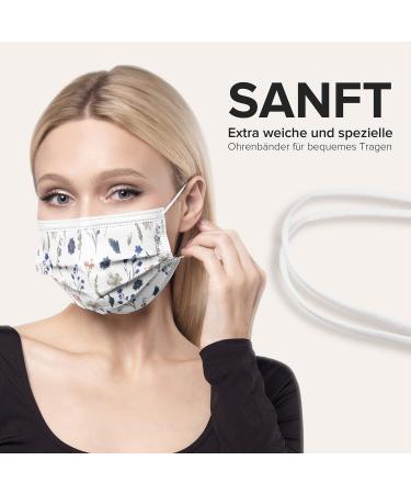 HARD 100 Piece Disposable Face Masks | Made in Germany | CE Certified | Triple Layer Filtration | Floral Design | Elastic Earloops | Adults | 17.5cm x 9.5cm - Buy Online on SooperMarket.com