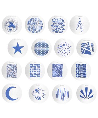 GIDEHOME 16Pieces Rosco GOBO Light Custom Logo Custom GOBO Maker Size Focus GOBO Chips Set Bowens Mount Snoot Compatible with Neewer/Godox Optical Snoot Gobos Projector Metal Modeling Sheet Kit 1732