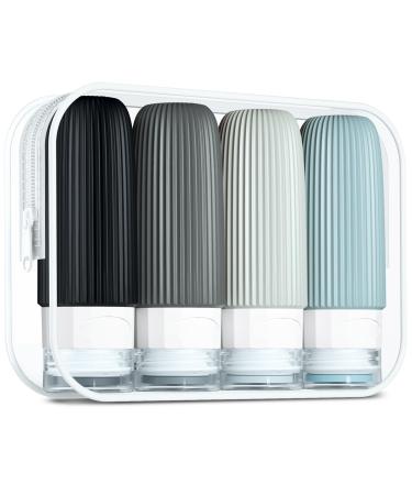 Gemice Travel Bottles for Toiletries CAA Approved 60ml Silicone Travel Bottles Leak Proof Squeezable Travel Size Containers Travel Essentials for Lotion Soap Liquid Shampoo BPA Free(4 Pack) Grey