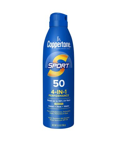Coppertone Sport Sunscreen Spray SPF 50 Water Resistant Spray Sunscreen Broad Spectrum SPF 50 Sunscreen 5.5 Oz Bottle