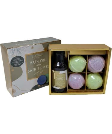 Bath Oil & Bath Bomb Gift Set Vanilla Coconut Chamomile Jasmin Scent Elysium Spa - Buy Online on SooperMarket.com