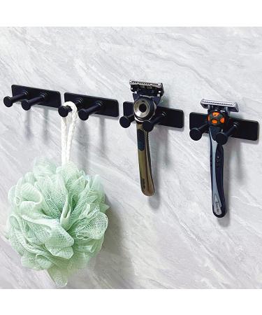 Pickpiff Razor holder shower without drilling metal shower hook to the razor ladies razor kitchen tool towel key bathroom waterproof towel holder anti-rust black 4 pieces