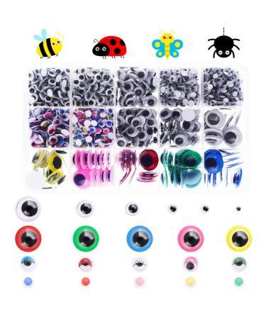 Prasacco 1500 Pcs Googly Eyes Self Adhesive, Wiggle Eyes for Crafts Multi-Color Multi-Size (4/5/6/8/10/15mm)