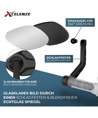 Xcel Rim Bicycle Mirror - Extra Large Impact-Resistant Glass for E-Bike & Handlebar | Perfect Backing Mirror for Safe Riding - Buy Online on SooperMarket.com