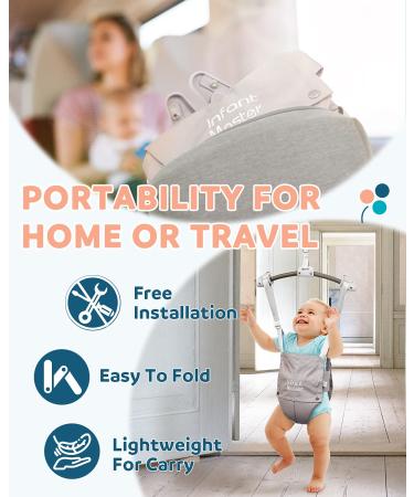Infant Master Baby Doorway Jumper: Adjustable Strap, Soft Bouncer with Seat Bag - Grey - Buy Online on SooperMarket.com