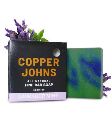 Copper Johns Lavender Mint Fine Cold Process Organic Shea Butter Soap Bar for Men with Coconut Oil Sunflower Oil and Canola Oil for Moisturizing Soft Revitalized and Refreshed Skin