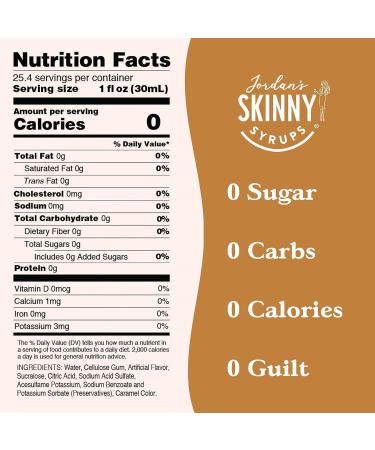 Jordan's Skinny Syrups Sugar-Free Coffee Syrup Vanilla Flavoring for Chai Latte Protein Shake Food - Zero Calorie Gluten-Free Keto Friendly - 750ml (25.4 Fl Oz) - Pack of 6 - Buy Online on SooperMarket.com