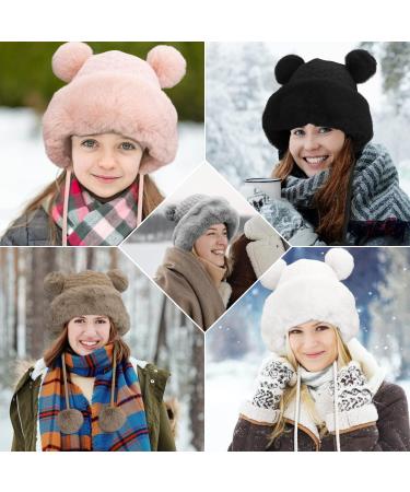Peicees Women's Winter Fluffy Bomber Hat with Fur Pompom - Black - Buy Online on SooperMarket.com