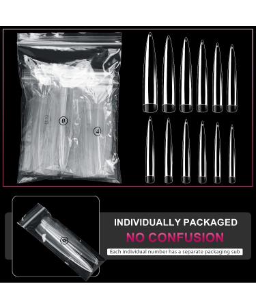 AORAEM Clear Extra Long Stiletto False Nail Tips 120 Pcs - 12 Sizes Acrylic Fake Nails - Buy Online on SooperMarket.com