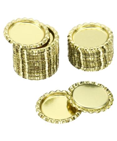 PATIKIL 1 Inch Flat Decorative Bottle Caps 50 Pack Craft Bottle Pendant Trays Double Sides Printed for DIY Pendants Craft Scrapbooks Gold Tone