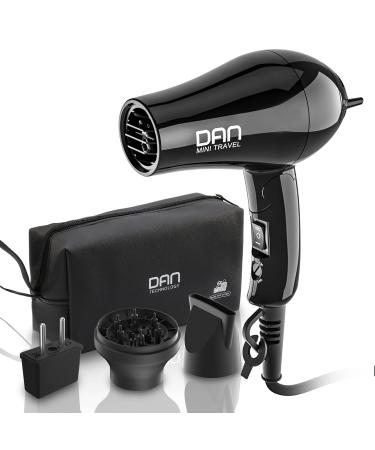 Dan Technology Travel Hair Dryer,Compact Hair Dryer,Portable Mini Blow Dryer with Concentrator&Diffuser,European Hair Dryer with European Plug,Folding Handle Lightweight,Fast Drying for Women and Men