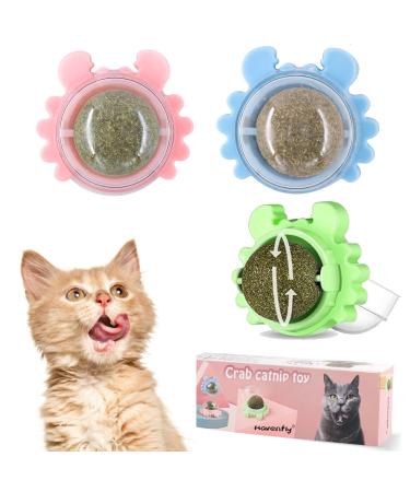 Havenfly 3 Catnip Balls Interactive Cat Toys 360 Rotating Catnip Treats with Storage Lid Effective for Cleaning Teeth and Enhancing Cat's Excitement (3PCS)