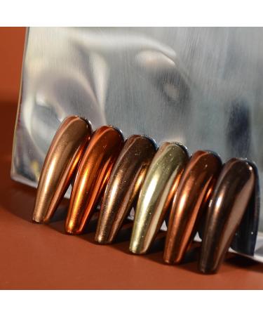 Chrome Nail Powder Set - 6 Metallic Brown Colors for Mirror Effect Manicure | Glitter Dust & Sponge Applicators - Buy Online on SooperMarket.com